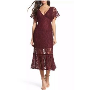 Foxiedox Cecilia Lace Midi Dress burgundy L $166